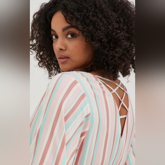 Torrid, NWOT, Babydoll Top, Stretch Challis Stripe Pink, Size 3X - Picture 7 of 9